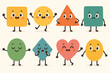 © Katlin - Set of cute kawaii geometric characters with various emotions. Funny cartoon basic shapes with faces showing different feelings. Happy, sad, joy. Mascot collection for kids.