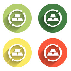 Poster - Set Gold exchange money icon isolated with long shadow background. Money changer. Color circle button. Vector