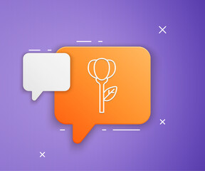 Poster - White Flower tulip icon isolated on purple background. Orange speech bubble symbol. Vector