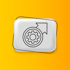 Fototapete - Black Gear and arrows as workflow process concept icon isolated on yellow background. Gear reload sign. Silver rectangle button. Vector