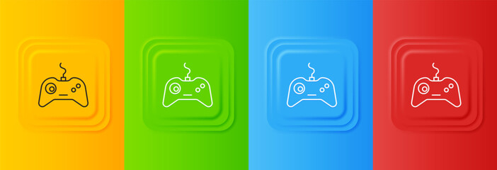 Poster - White Gamepad icon isolated on colorful background. Game controller. Set icons in square buttons. Vector