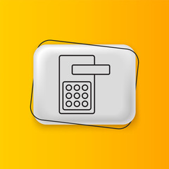 Poster - Black Digital door lock with wireless technology for unlock icon isolated on yellow background. Door handle sign. Security smart home. Silver rectangle button. Vector