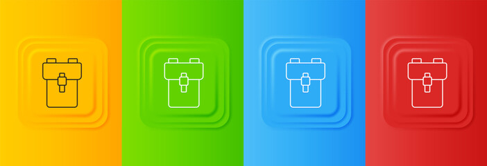 Poster - White School backpack icon isolated on colorful background. Set icons in square buttons. Vector