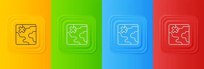 Poster - White Africa safari map icon isolated on colorful background. Set icons in square buttons. Vector