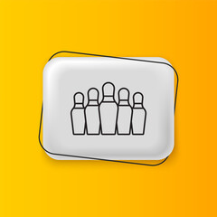 Poster - Black Bowling pin icon isolated on yellow background. Silver rectangle button. Vector