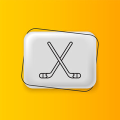 Poster - Black Ice hockey sticks icon isolated on yellow background. Silver rectangle button. Vector