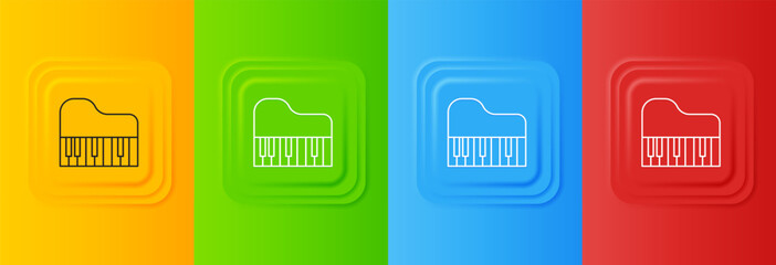 Poster - White Grand piano icon isolated on colorful background. Musical instrument. Set icons in square buttons. Vector