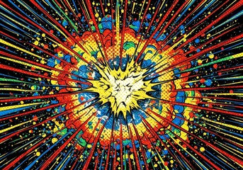 Poster - Vibrant Color Burst Explosion - Dynamic symbolizing energy, power, creativity, innovation, and explosion. Bright colors and dynamic lines create a powerful visual