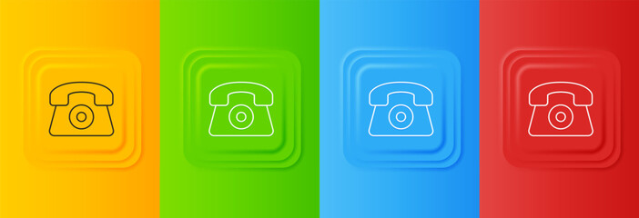 Poster - White Telephone 24 hours support icon isolated on colorful background. All-day customer support call-center. Full time call services. Set icons in square buttons. Vector
