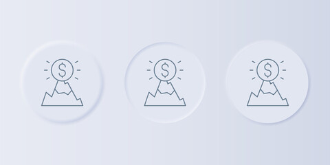 Poster - Grey Mountains with flag on top icon isolated on grey background. Symbol of victory or success concept. Goal achievement. Set icons in square buttons. Vector