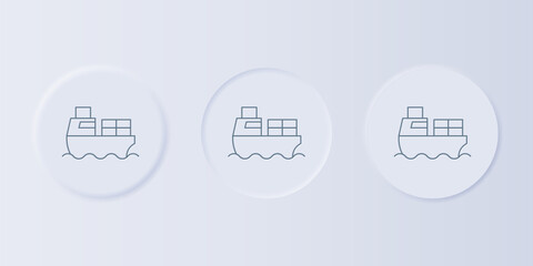 Poster - Grey Cargo ship with boxes delivery service icon isolated on grey background. Delivery, transportation. Freighter with parcels, boxes, goods. Set icons in square buttons. Vector