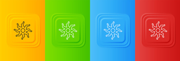 Fototapete - White Sun icon isolated on colorful background. Set icons in square buttons. Vector