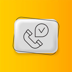 Poster - Black Telephone handset icon isolated on yellow background. Phone sign. Silver rectangle button. Vector