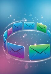 Poster - Global Email Network Connection - Colorful email icons circling, symbolizing global communication and network connection