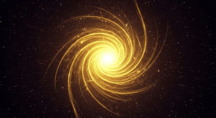 Poster - Golden Spiral Galaxy - Abstract of a swirling golden galaxy, with bright light at its center, against a dark background