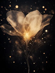 Wall Mural - celestial blossom: a delicate, ethereal flower of shimmering gold radiates against a dark, enigmatic