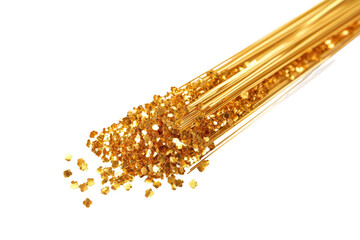 Poster - Golden confetti sparkles fall gracefully, creating a festive atmosphere in a celebration or event setting
