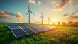 © GS creator  - renewable energy banner background with green energy as wind turbines and solar panels