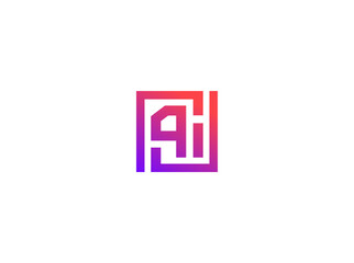 Poster - AI logo, translator engine app, learning system. Minimal chip icon, digital circuit emblem. Smart assistant symbol, chatbot communication, secure tech branding. Vector illustration