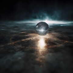 Sticker - glowing crystal orb hovering over a ritual circle with subtle light lines