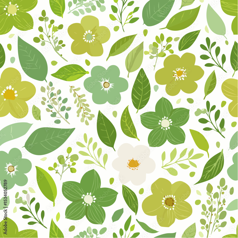Cute hand drawn floral seamless green pattern background Stock Vector ...