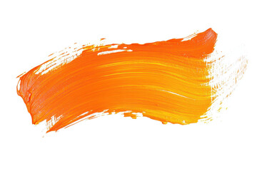 Poster - Bright orange brush stroke on a clean white background showcasing vibrant artistic expression and creativity in abstract painting