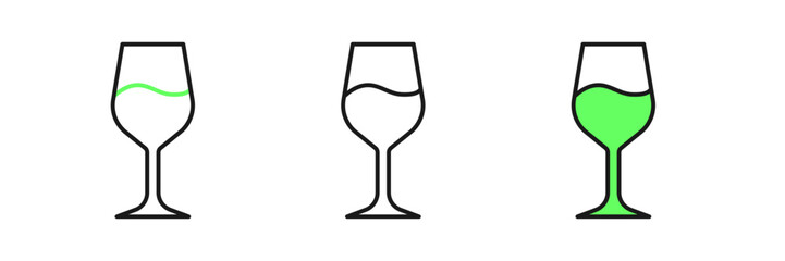 Set line Wine glass icon isolated on white background. Wineglass sign. Vector