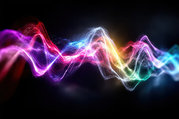 Fototapete - Colorful wave patterns create a vibrant visual display in dynamic motion in the dark