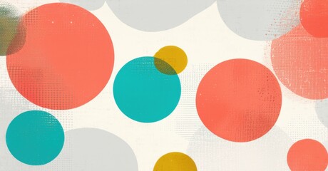 Aufkleber - Abstract circles overlap, creating playful texture. Colors include coral, teal, gold, gray, beige. Background features subtle dots.