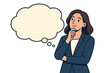 © Clara - Business woman thinking with a blank thought bubble. Vector cartoon illustration of a female manager having an idea. Concept for inspiration, creativity, strategy, and brainstorming.
