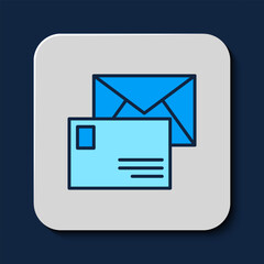 Poster - Filled outline Envelope icon isolated on blue background. Email message letter symbol. Vector