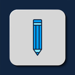 Poster - Filled outline Pencil icon isolated on blue background. Drawing and educational tools. School office symbol. Vector