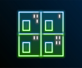 Poster - Glowing neon line Periodic table of the elements icon isolated on black background. Colorful outline concept. Vector