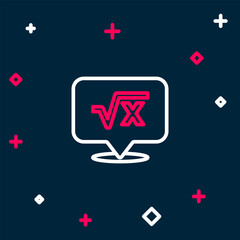 Poster - Line Square root of x glyph icon isolated on blue background. Mathematical expression. Colorful outline concept. Vector