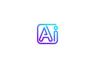 Aufkleber - AI logo monogram chatbot icon, smart assistant emblem, line tech symbol. Automation tool for software, translator, digital education, neural system. Vibrant logotype design. Vector illustration