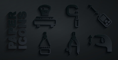 Poster - Set Drawing compass, Laser distance measurer, Approximate measurements, Micrometer and Scales icon. Vector