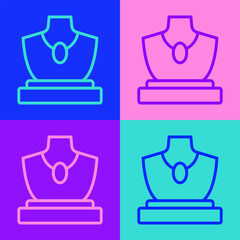 Poster - Pop art line Auction jewelry sale icon isolated on color background. Auction bidding. Sale and buyers. Vector