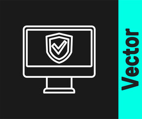 Poster - White line Insurance online icon isolated on black background. Security, safety, protection, protect concept. Vector
