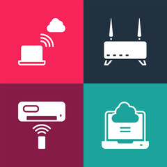 Poster - Set pop art Network cloud connection, Air conditioner, Router and wi-fi signal and icon. Vector