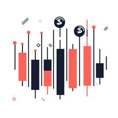 Poster - Abstract Candlestick Chart Illustrating Stock Market Dynamics in Red Black And White Hues Financial Diagrammatic Concept