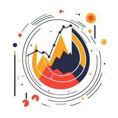 Poster - Abstract Circular Business Graph with Data Analysis Illustration in Red Yellow and Navy on White Background