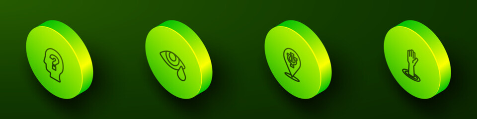Poster - Set Isometric line Head with question mark, Tear cry eye, Psychology, Psi and Helping hand icon. Vector