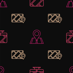 Poster - Set line Monitor with location marker, City map navigation and Location on seamless pattern. Vector