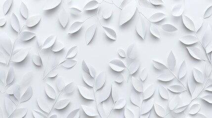 Poster - Minimalist White Leaf Seamless Backdrop with Textured Design