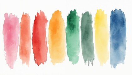 Poster - Watercolor brush strokes palette in pastel colours. Colorful paint strokes on white background. Watercolour strokes art illustration. Artistic template background, design element, pattern. Creative