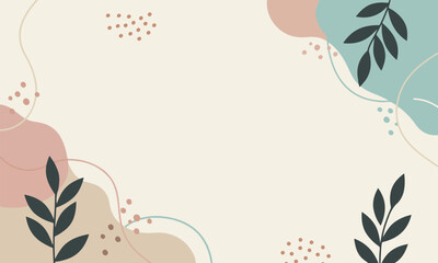 Poster - Botanical themed abstract background with smooth pastel colors and plant elements with copy space for text