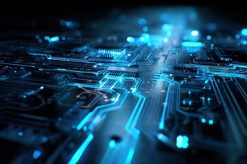 Aufkleber - Digital circuitry visualized with glowing blue connections, representing a high-tech network of data.