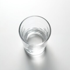 Poster - Classic empty water glass on white. Clear glass with water, drink. Top view, minimalist design. Transparent container for beverage, pure refreshment, drinking water alcohol. Healthy lifestyle concept.