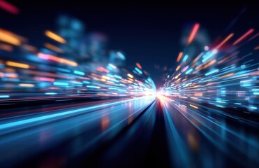 Leinwandbilder - Abstract digital background with dynamic light trails and glowing data connections symbolizing high-speed cloud computing, cybersecurity, and futuristic technology innovation​