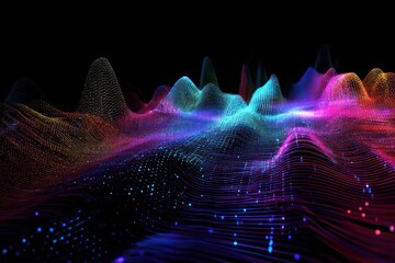 Poster - Holographic patterns of soundwaves formed from pulsing data waves in a high-tech digital format.